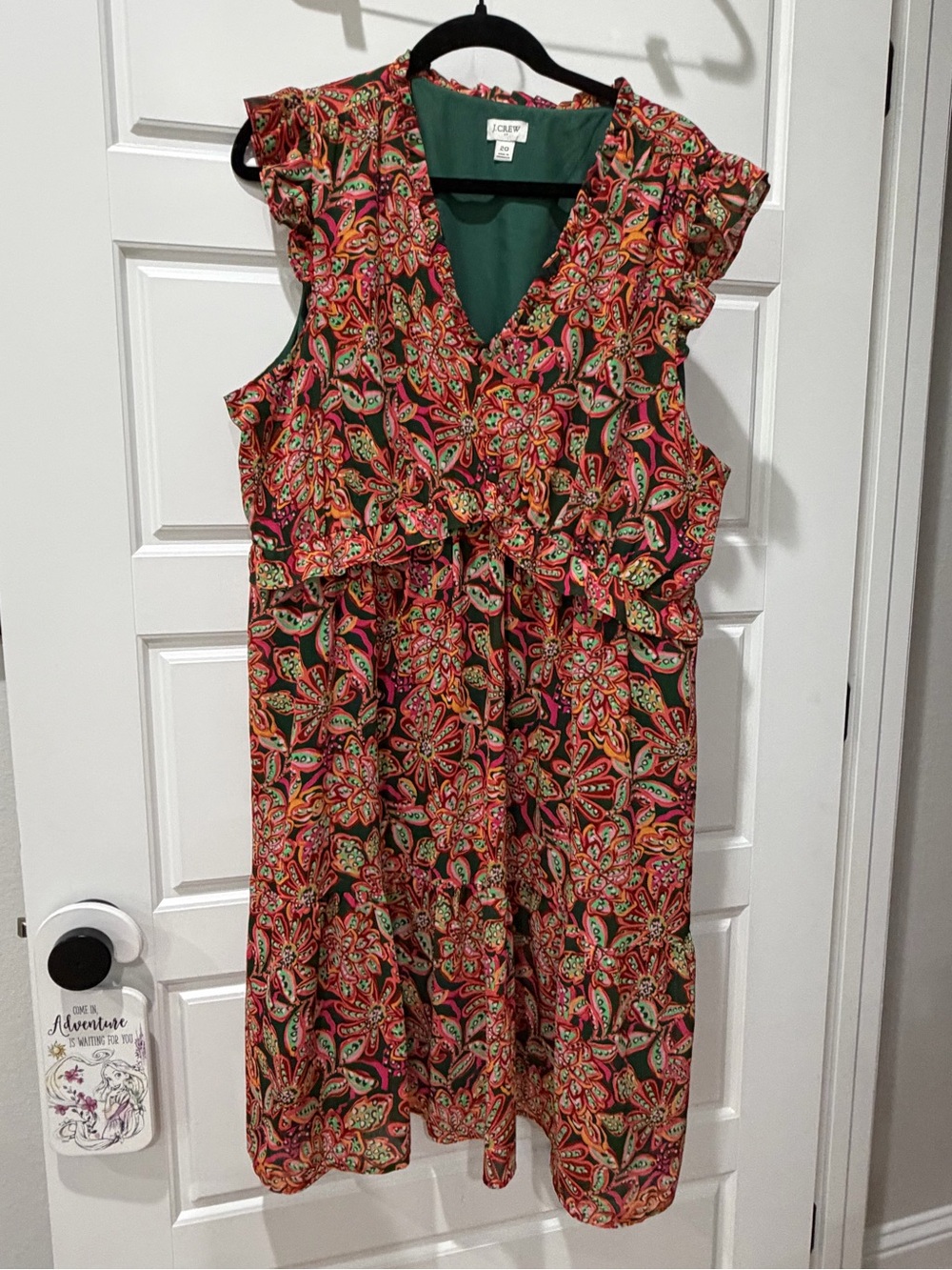 J. Crew Green Midi Dress with Red and Pink Paisley Print